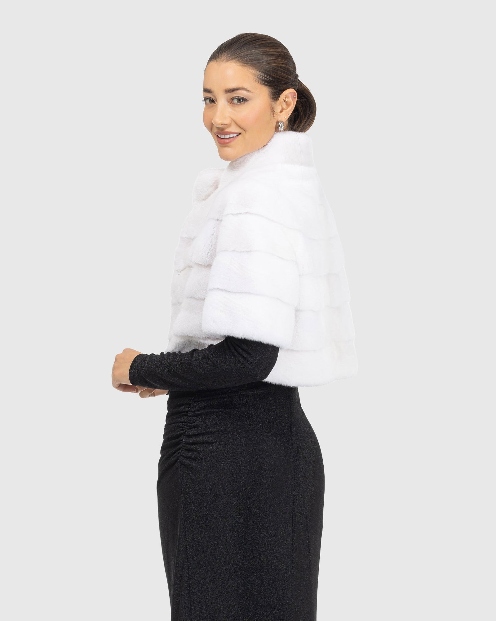 Mink Bolero With Cropped Sleeves | White