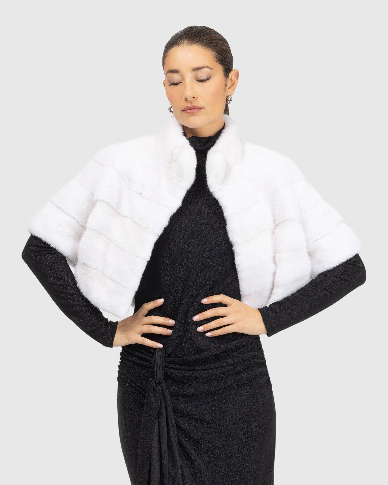 Mink Bolero With Cropped Sleeves | White