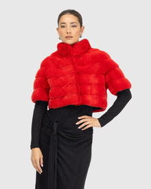 Mink Bolero With Cropped Sleeves | Cherry Red