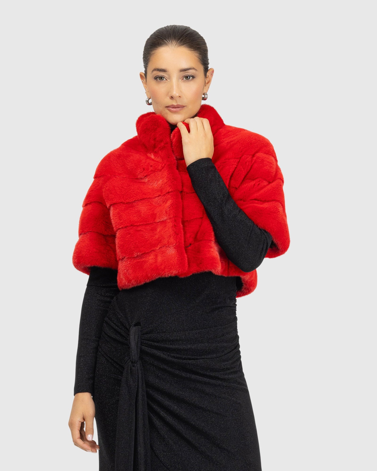 Mink Bolero With Cropped Sleeves | Cherry Red