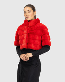 Mink Bolero With Cropped Sleeves | Cherry Red