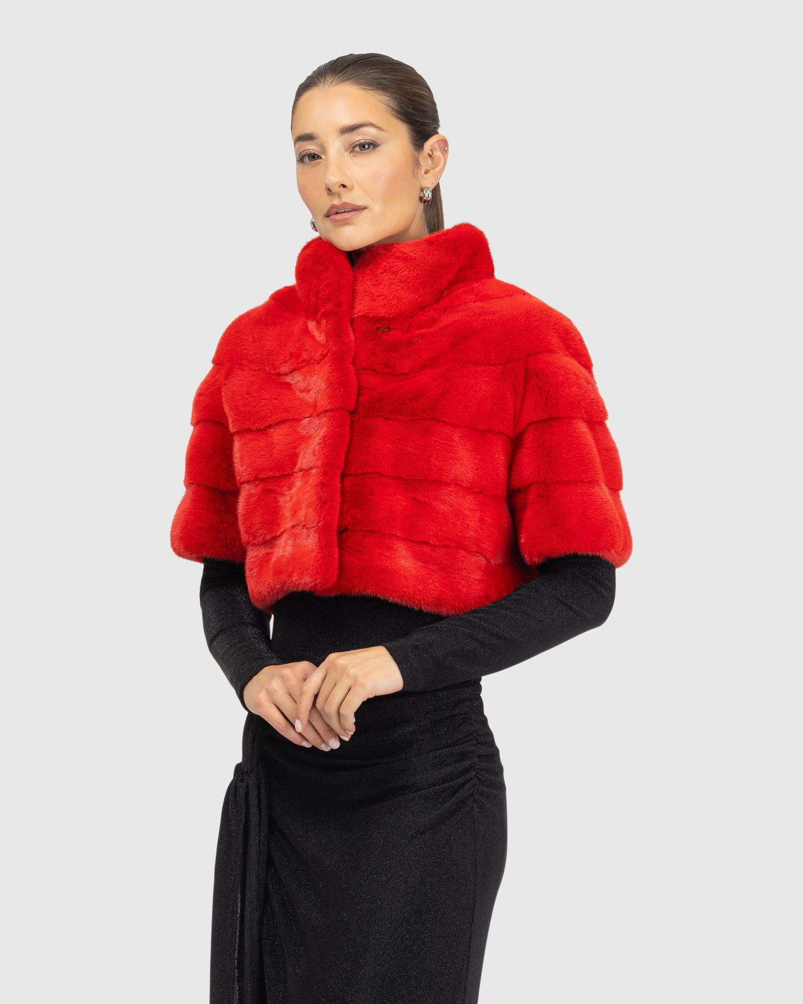 Mink Bolero With Cropped Sleeves | Cherry Red