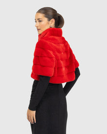 Mink Bolero With Cropped Sleeves | Cherry Red