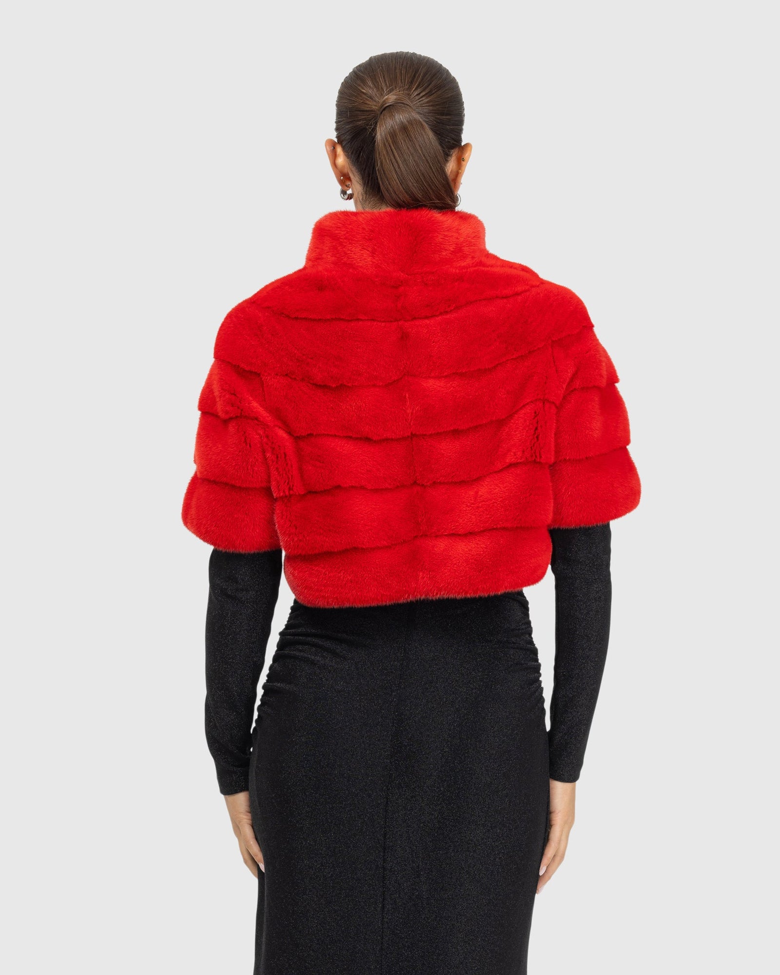 Mink Bolero With Cropped Sleeves | Cherry Red