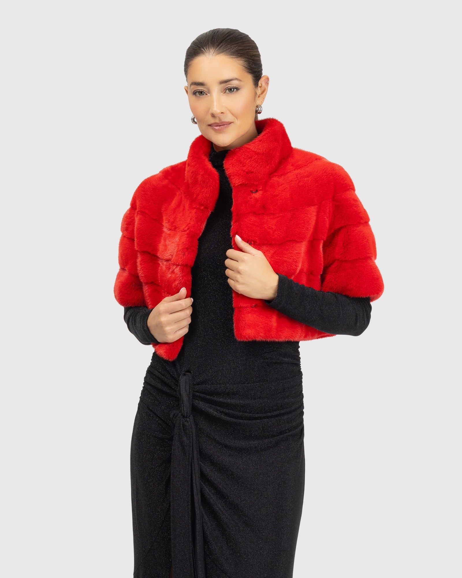 Mink Bolero With Cropped Sleeves | Cherry Red