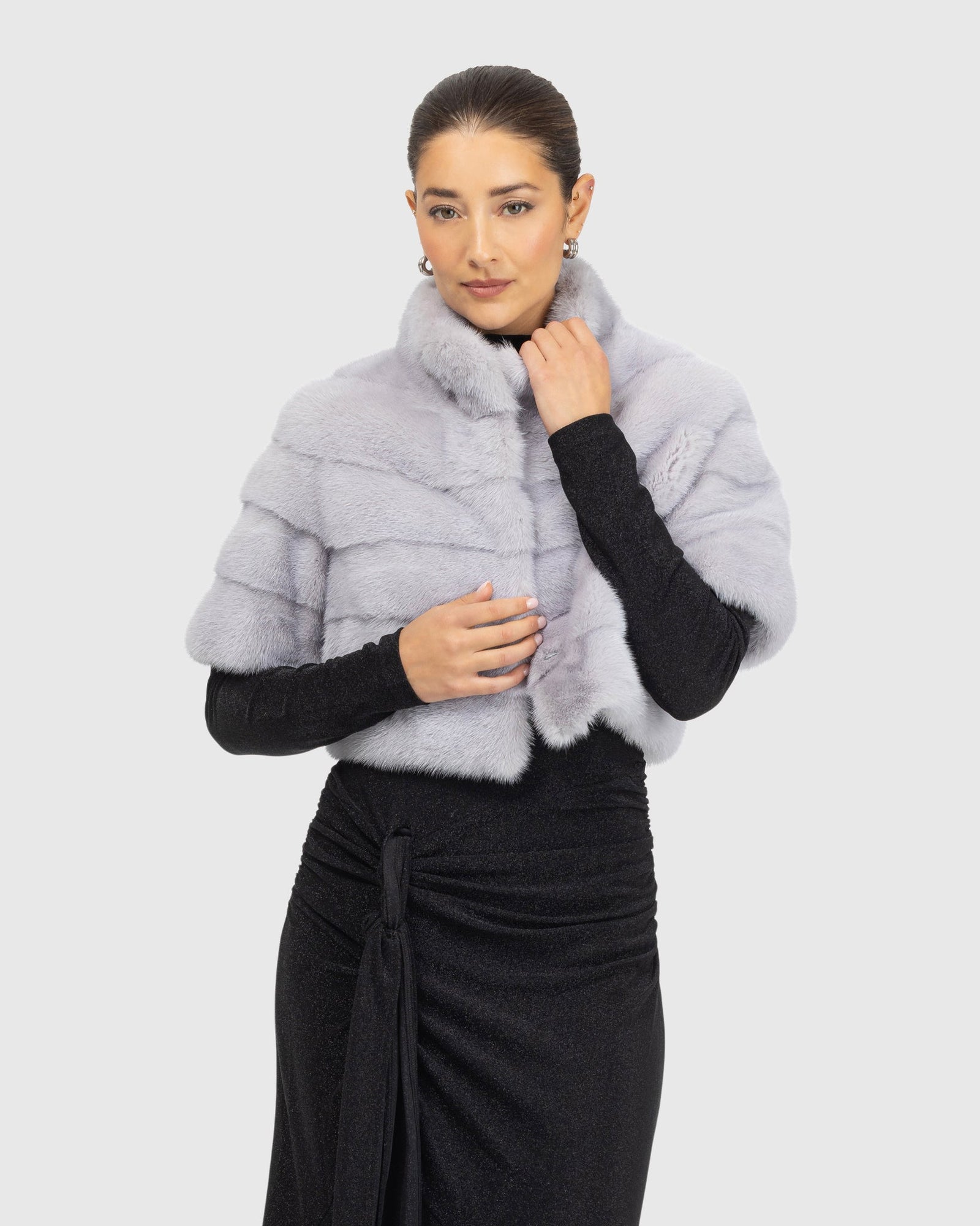 Mink Bolero With Cropped Sleeves | Powder Blue