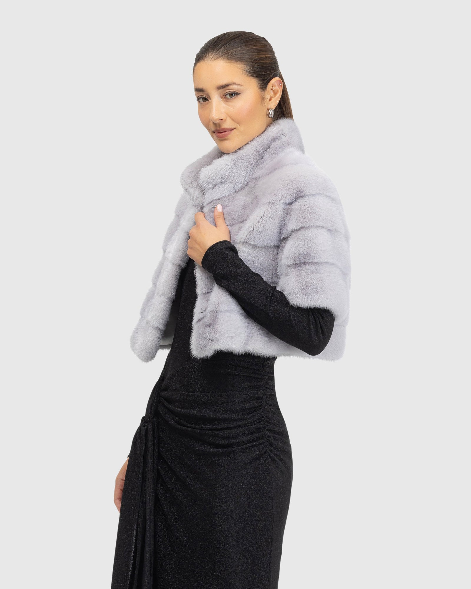 Mink Bolero With Cropped Sleeves | Powder Blue