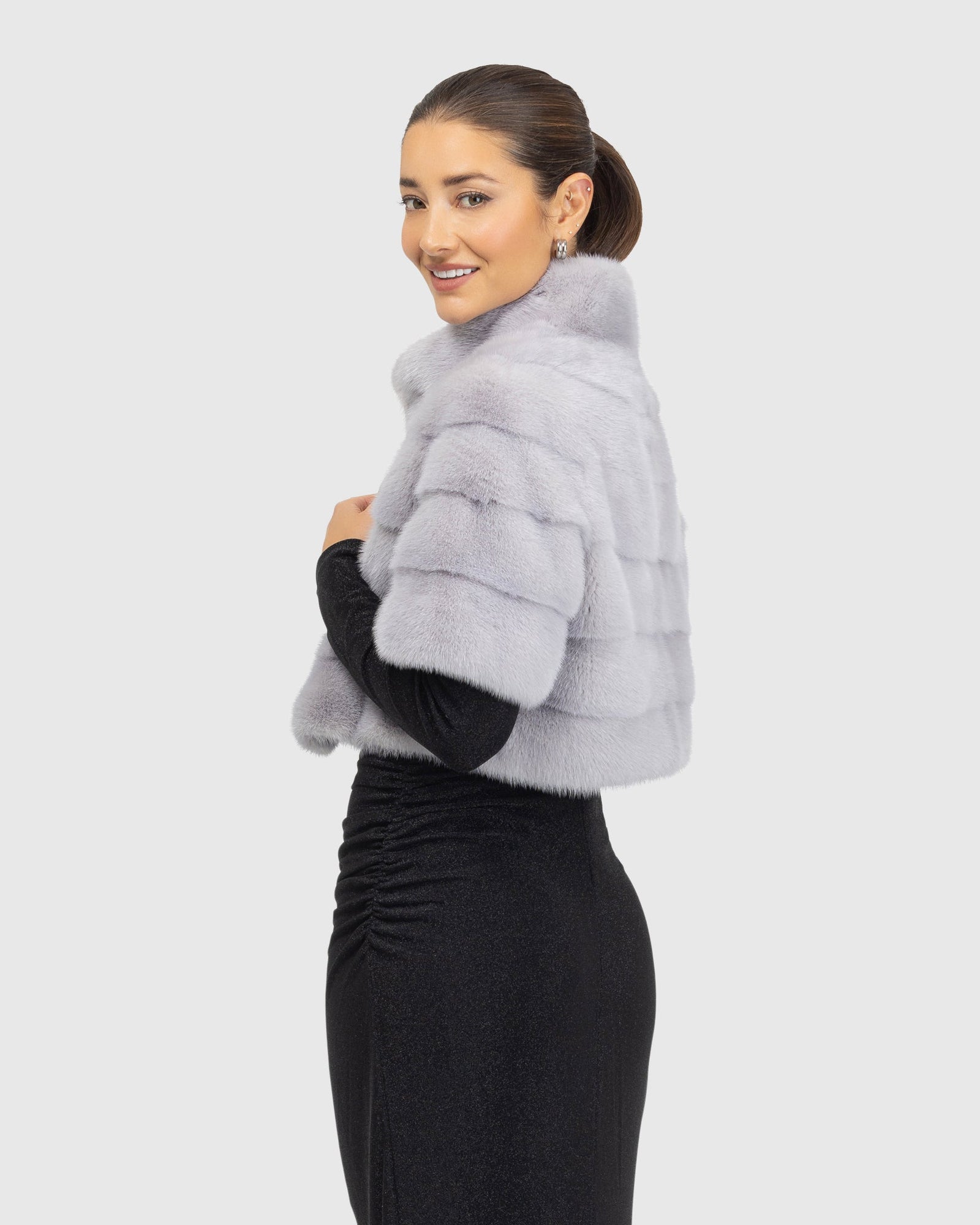 Mink Bolero With Cropped Sleeves | Powder Blue