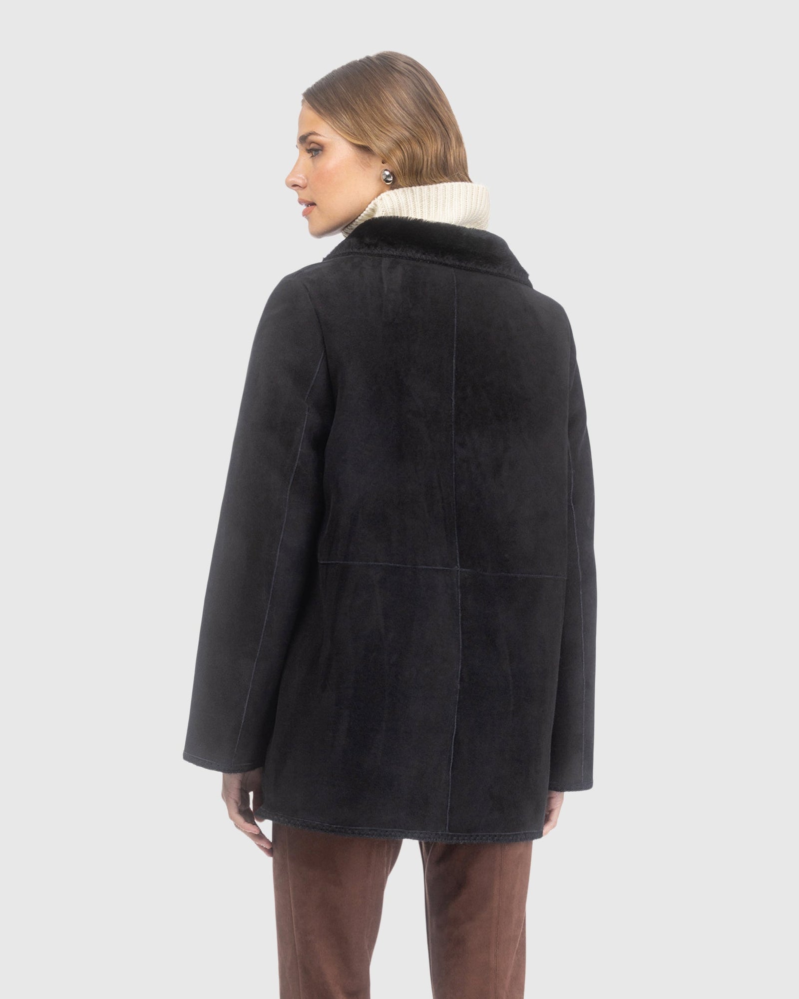 Merino Shearling Lamb Jacket With Embroidered Trim | Black