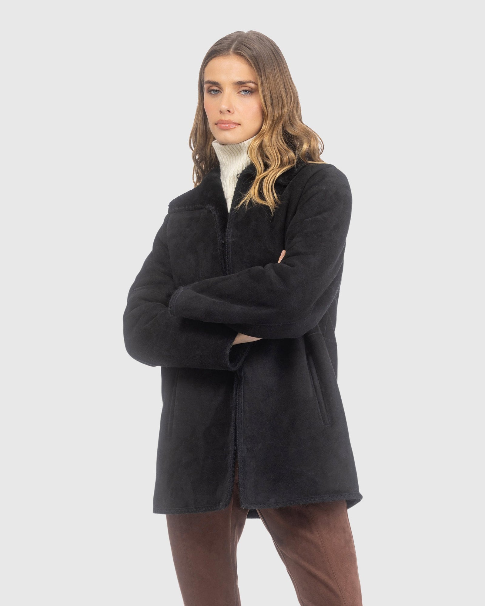 Merino Shearling Lamb Jacket With Embroidered Trim | Black