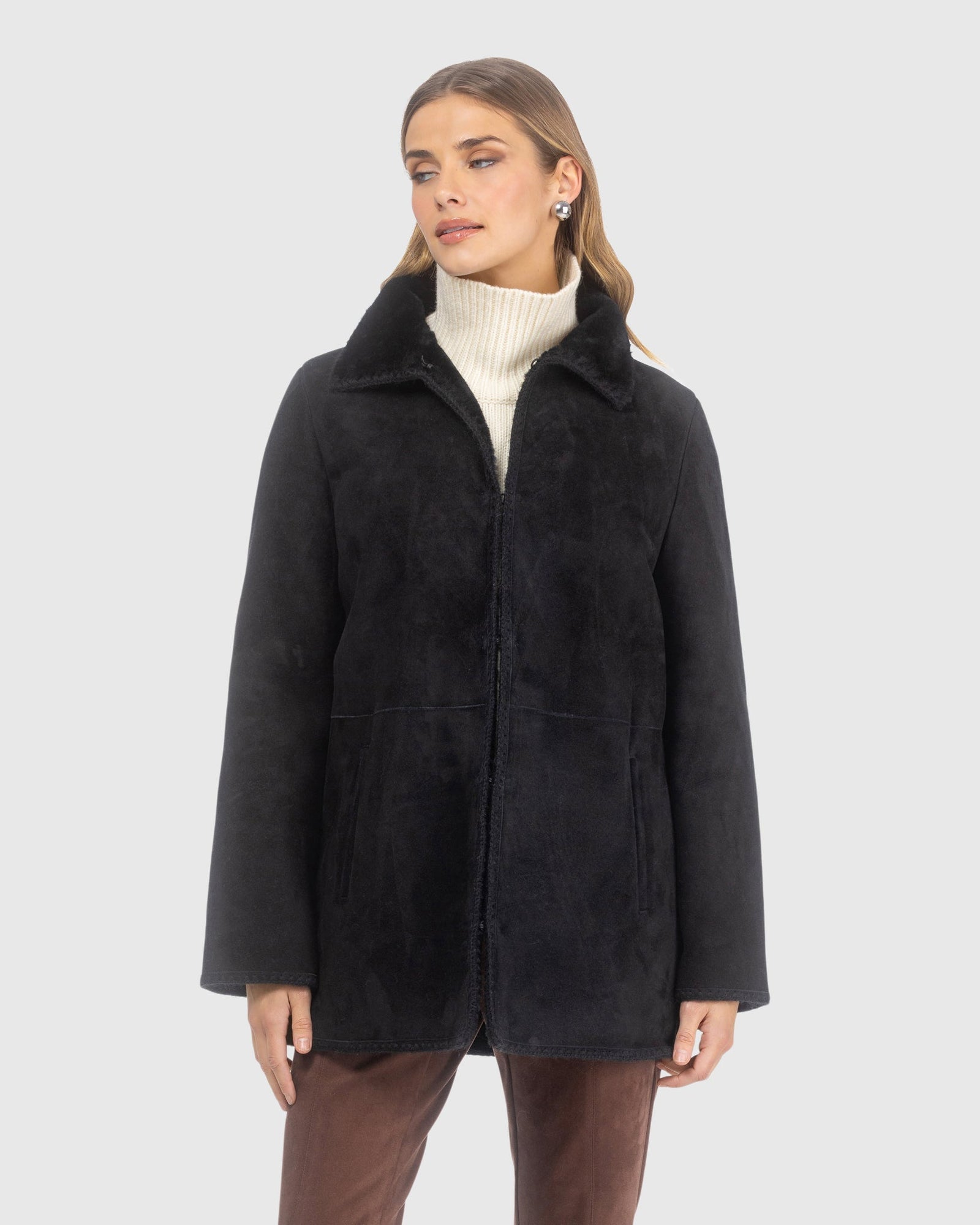 Merino Shearling Lamb Jacket With Embroidered Trim | Black