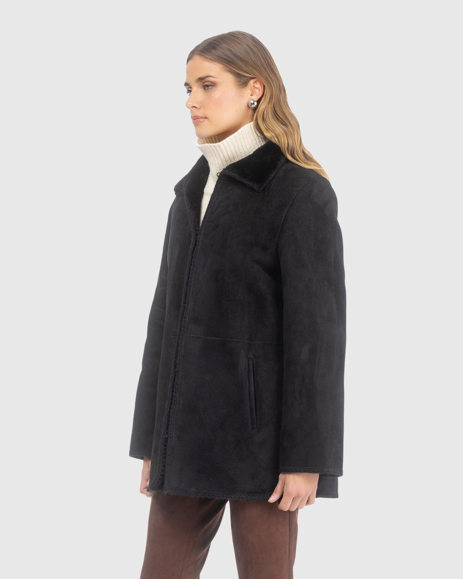 Merino Shearling Lamb Jacket With Embroidered Trim | Black