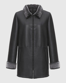 Merino Shearling Lamb Jacket With Embroidered Trim | Black Brisa