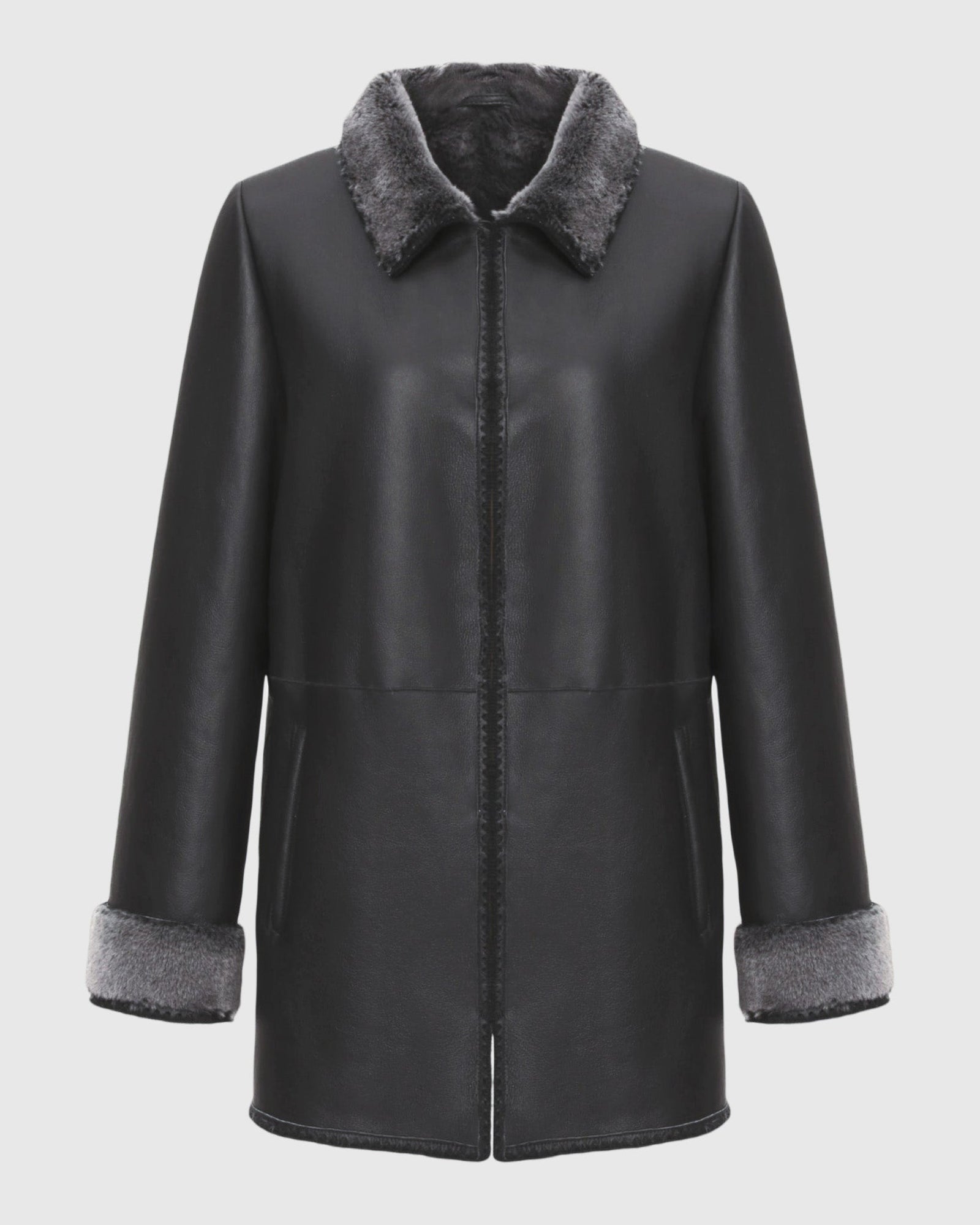Merino Shearling Lamb Jacket With Embroidered Trim | Black Brisa