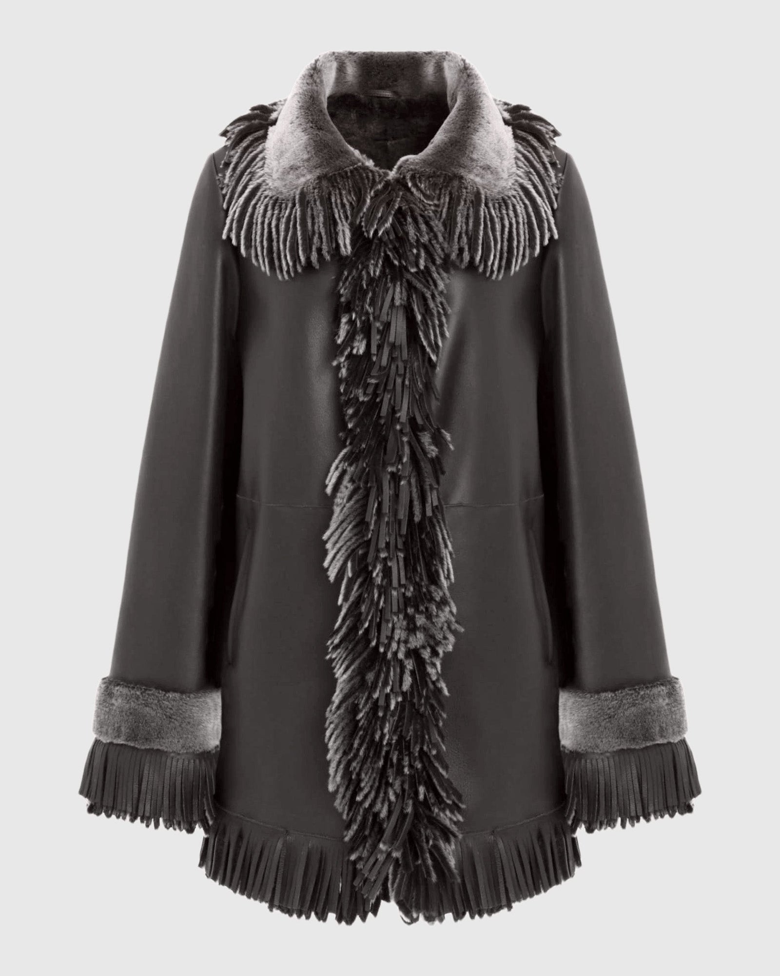 Merino Shearling Lamb Jacket With Fringes | Brown Brisa
