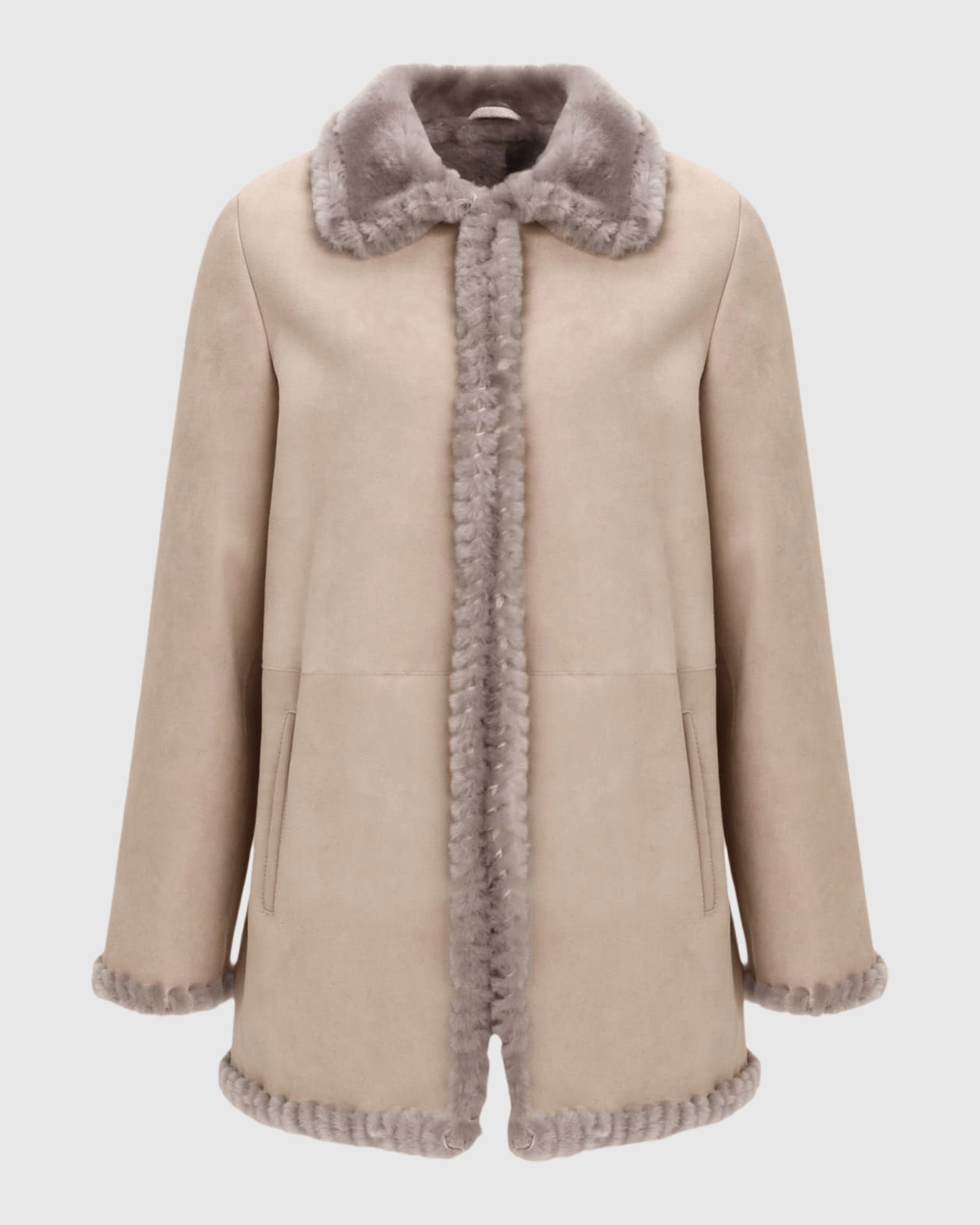 Merino Shearling Lamb Jacket With Whipstitch Trim | Taupe