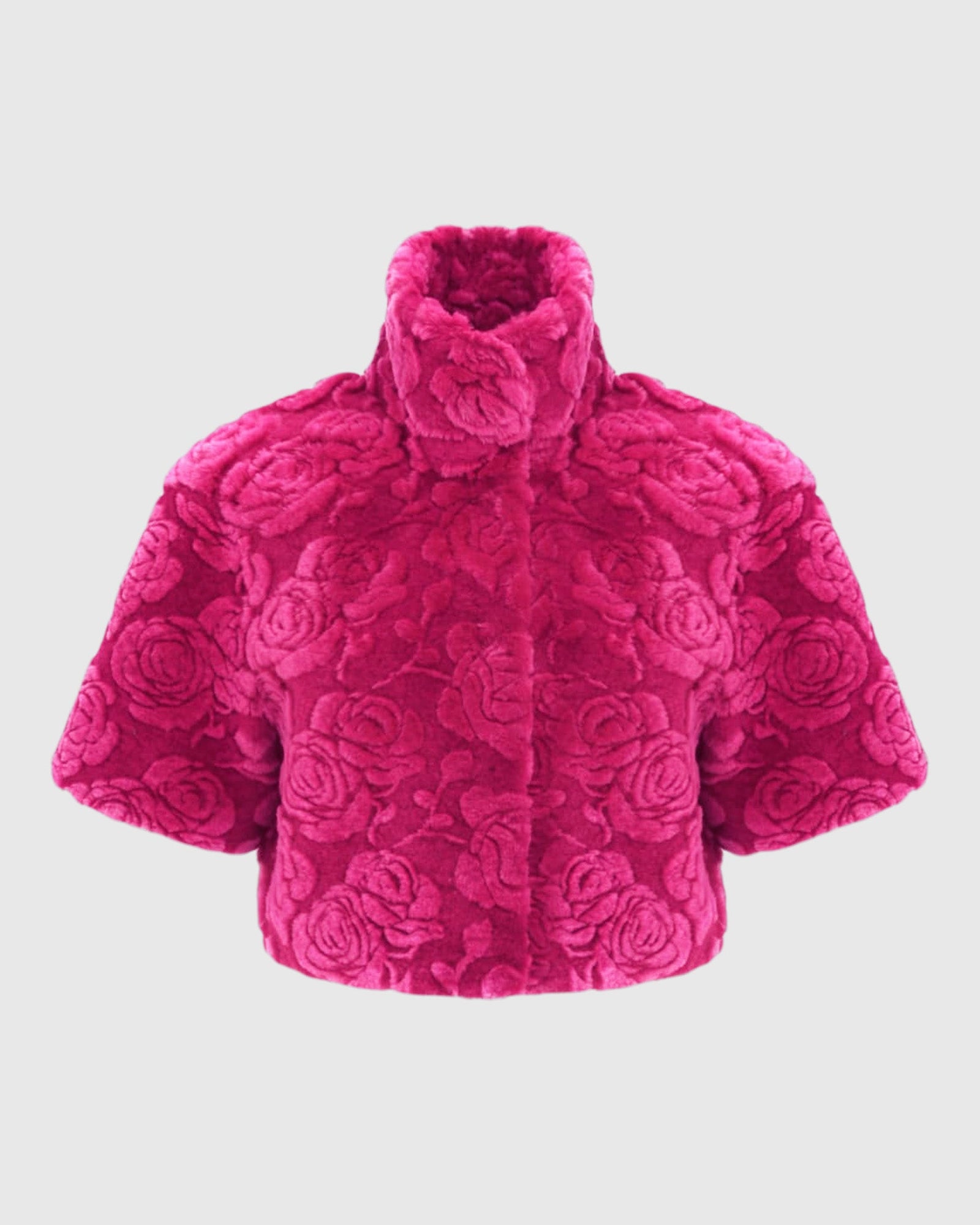 Select Shearling Lamb Rose Printed Bolero With Cropped Sleeves | Magenta Brisa