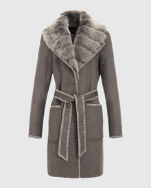 Cashmere & Wool Stroller With Embroidery Details And Detachable Merinillo Shearling Lamb Collar | Brown/Brown