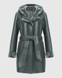 Merino Shearling Lamb Parka With Embroidered Trim, Belt | Emerald Brisa