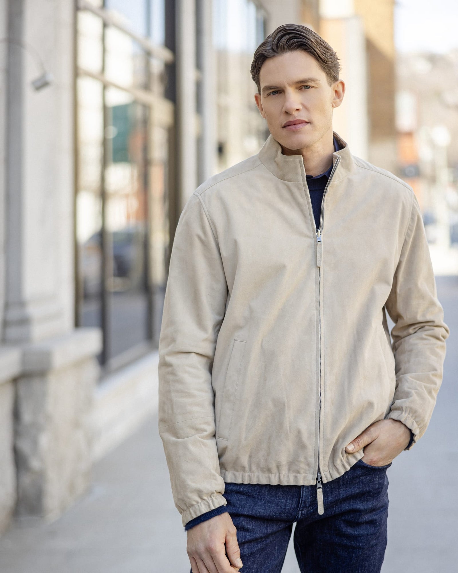 Men | Goat Suede Jacket Reversible To Polyester | Beige/Beige