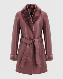 Merino Shearling Lamb Stroller With Embroidered Trim, Belt | Burgundy Brisa