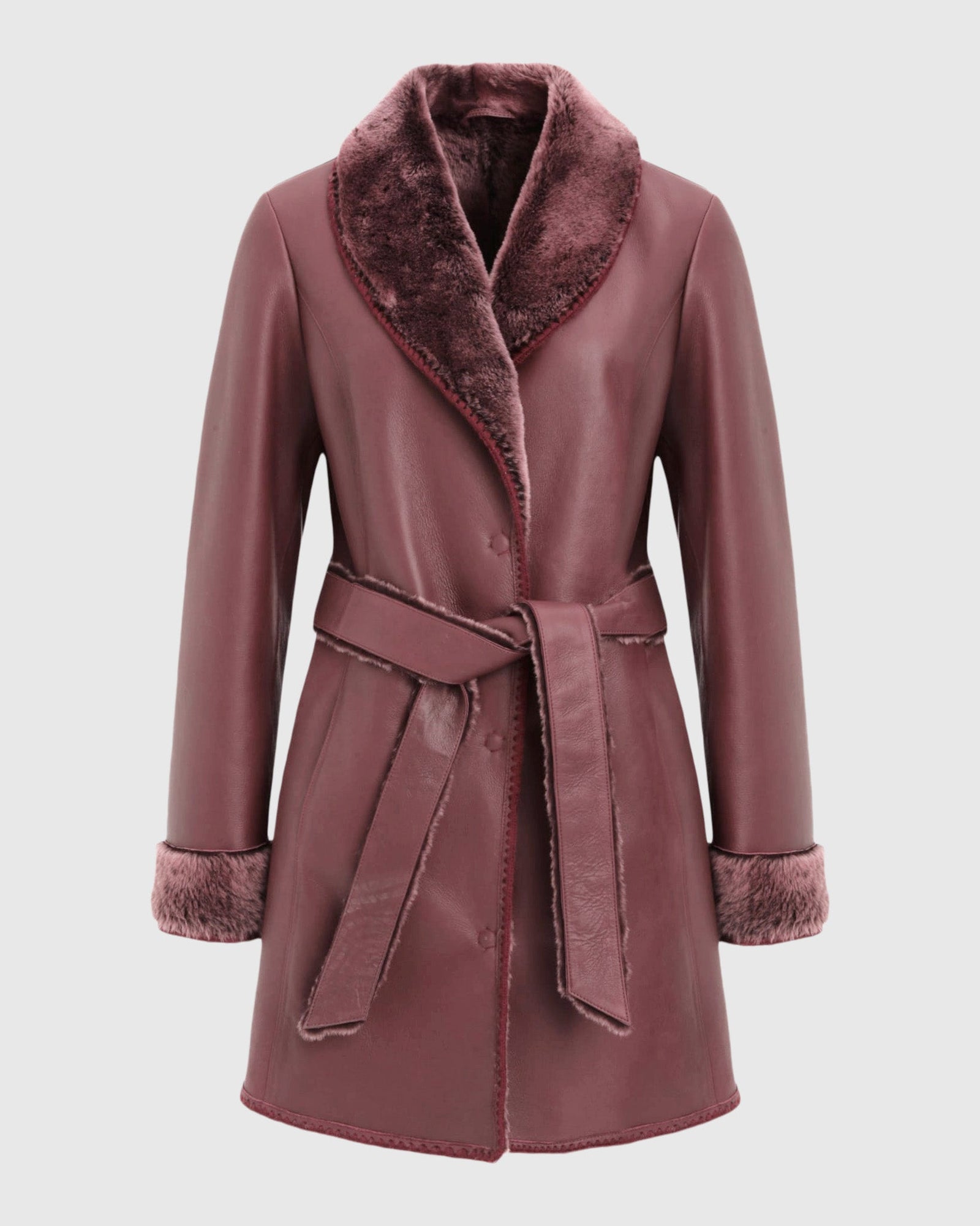 Merino Shearling Lamb Stroller With Embroidered Trim, Belt | Burgundy Brisa