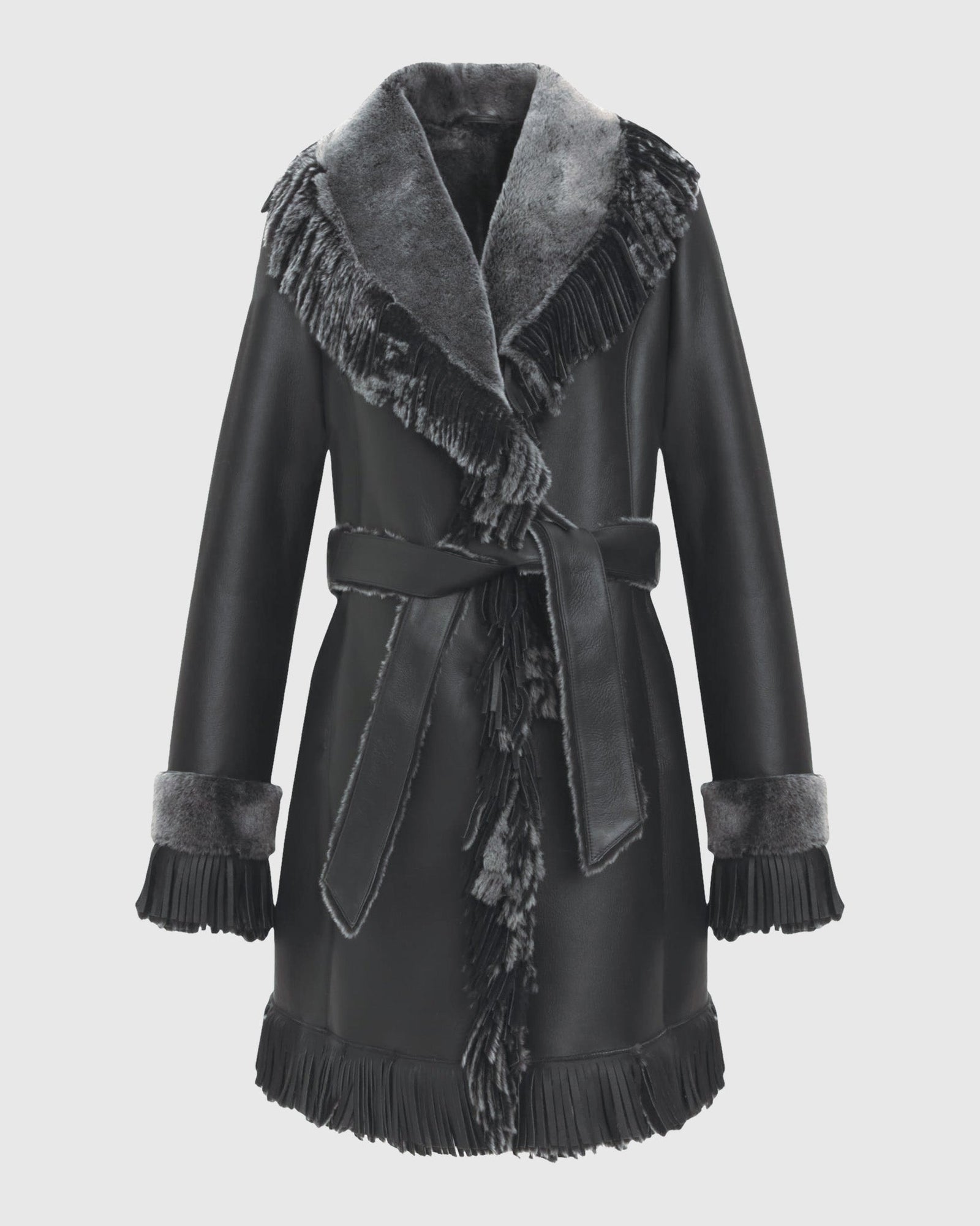 Merino Shearling Lamb Stroller With Fringes | Black Brisa