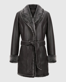 Merino Shearling Lamb Stroller With Whipstitch Trim, Belt | Brown Brisa