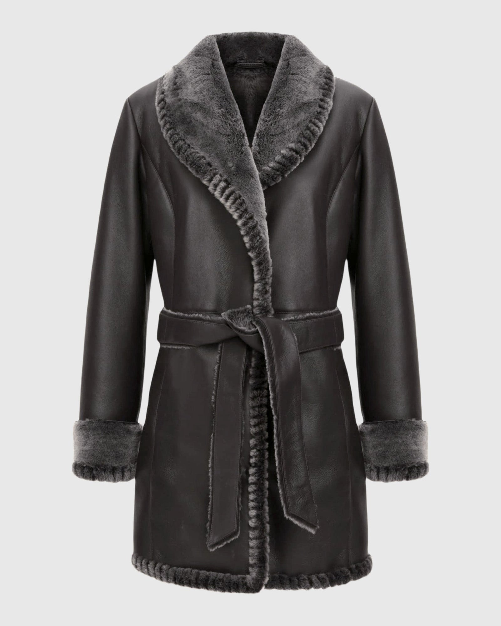 Merino Shearling Lamb Stroller With Whipstitch Trim, Belt | Brown Brisa