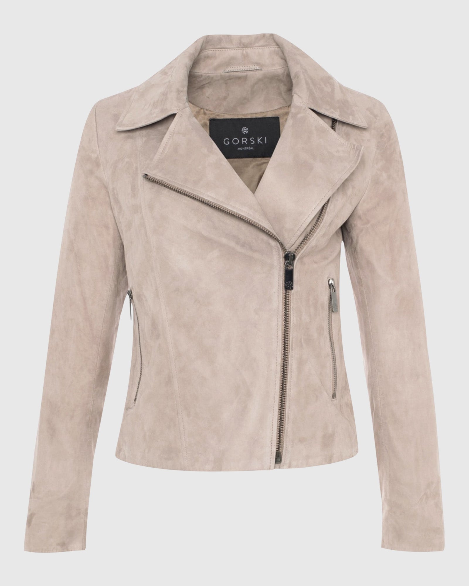 Metis Suede Moto Zip Jacket | Taupe