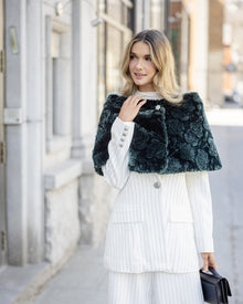 Select Shearling Lamb Rose Laser Printed Capelet | Emerald Brisa