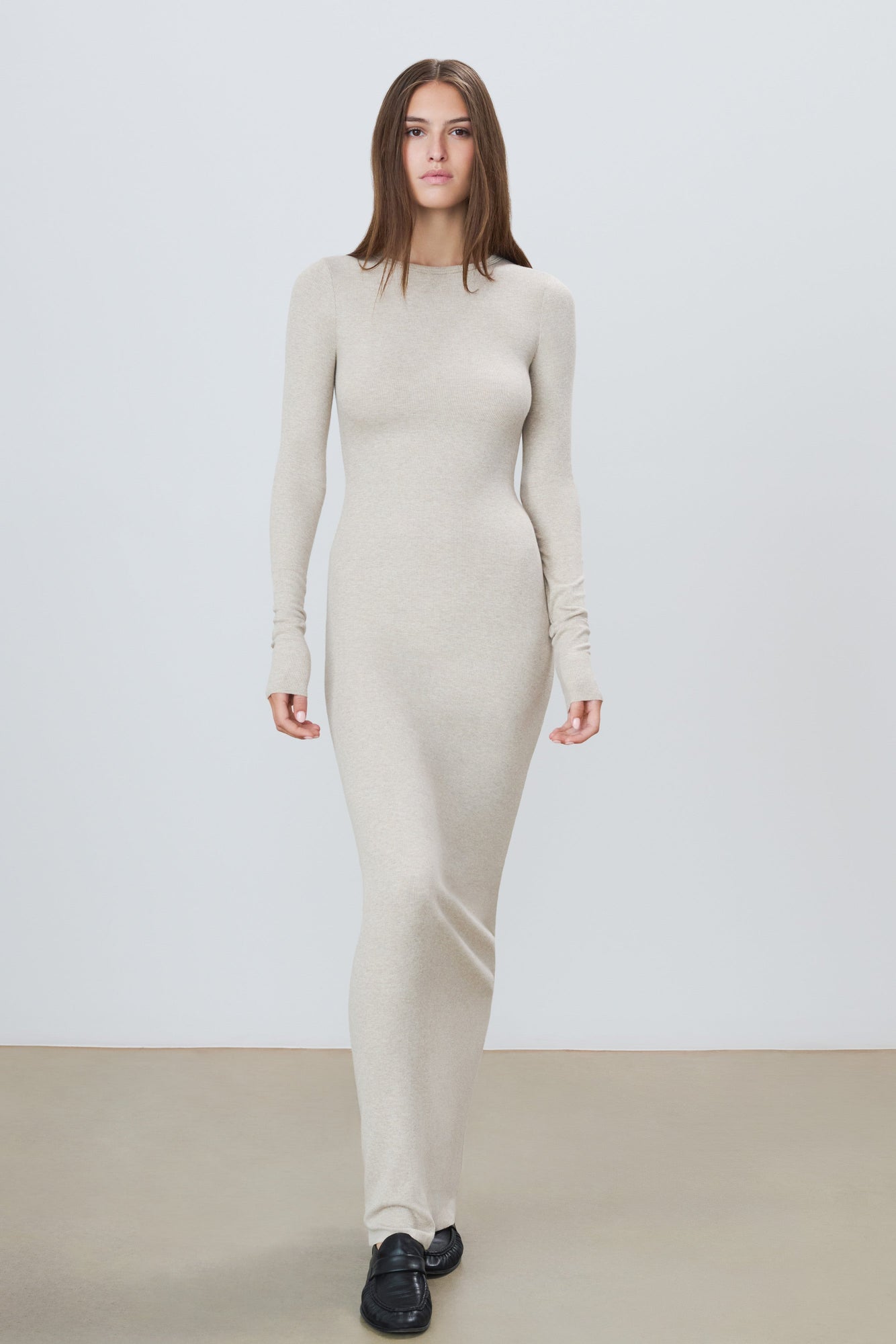 LONG SLEEVE CREWNECK MAXI DRESS - ETERNE