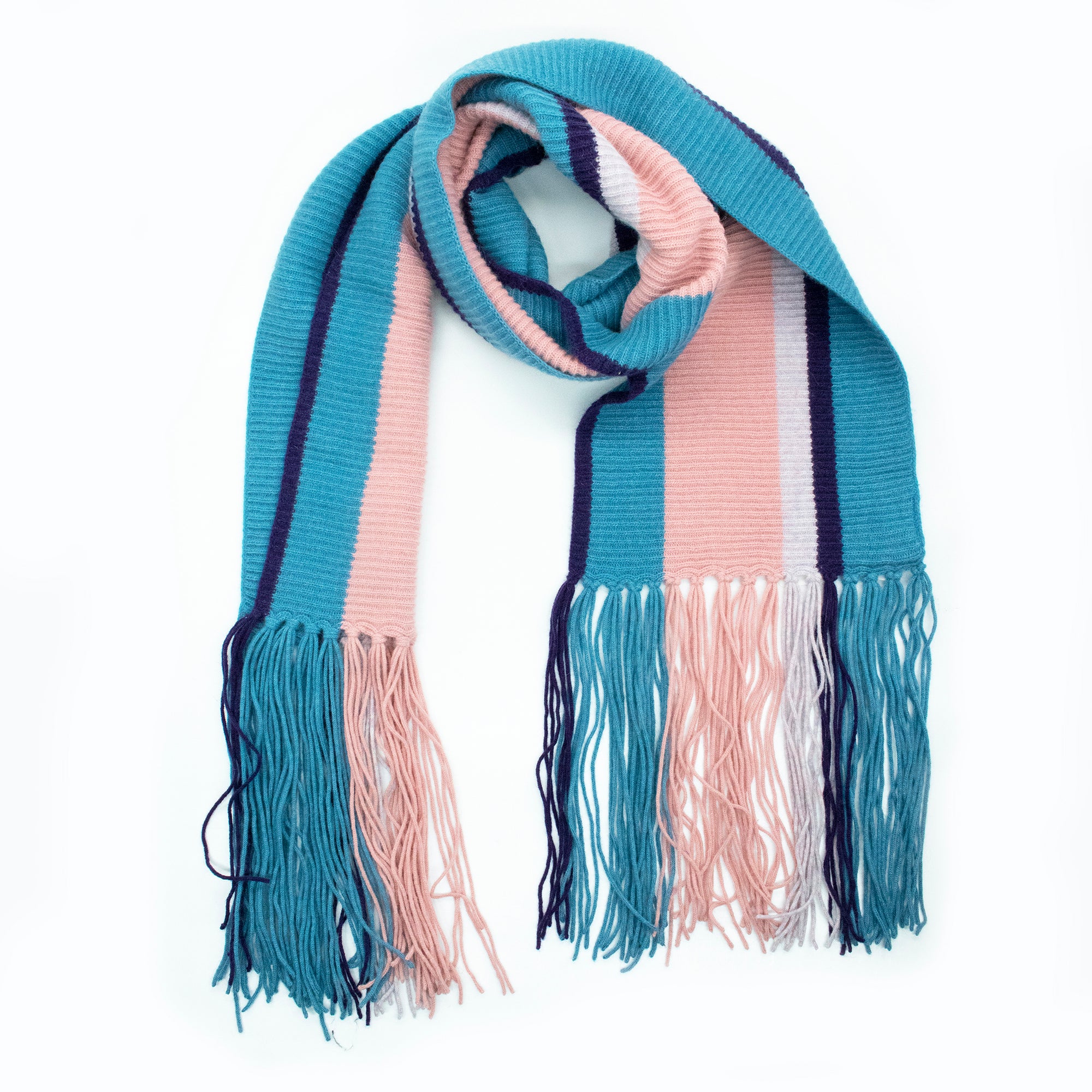 Womens | Maxy Striped Scarf with Fringes | Blue/Aubergine