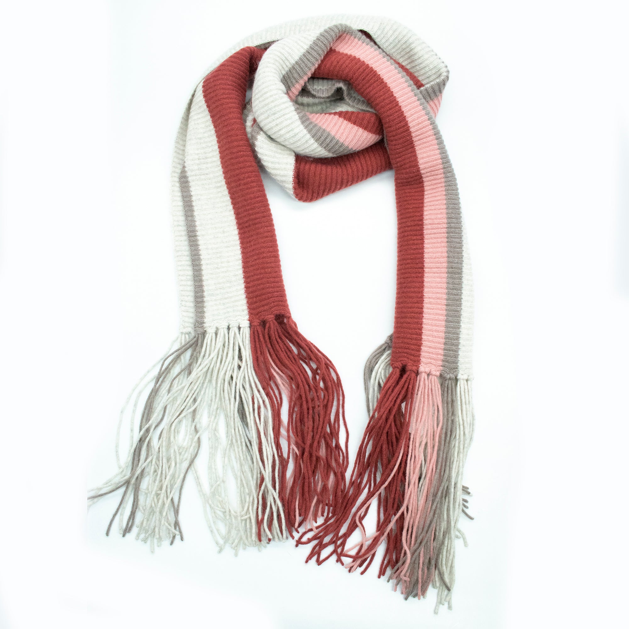 Womens | Maxy Striped Scarf with Fringes | White/Woodsmoke