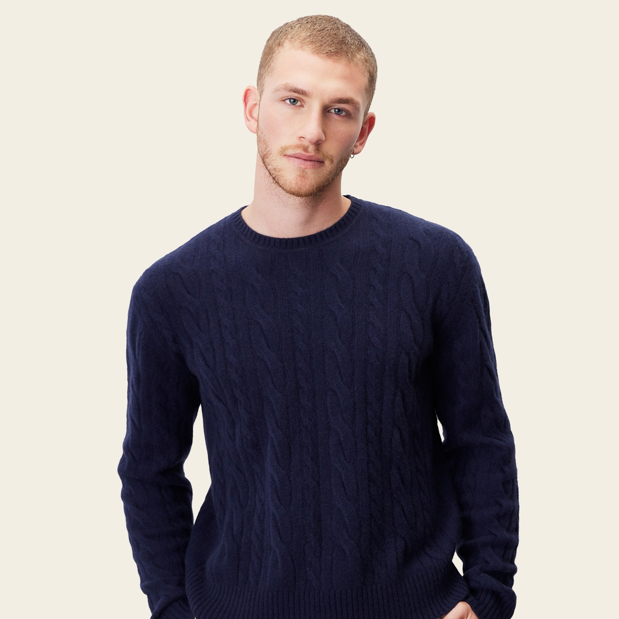 Mens | Luke Cashmere Cable Knit Sweater | Navy
