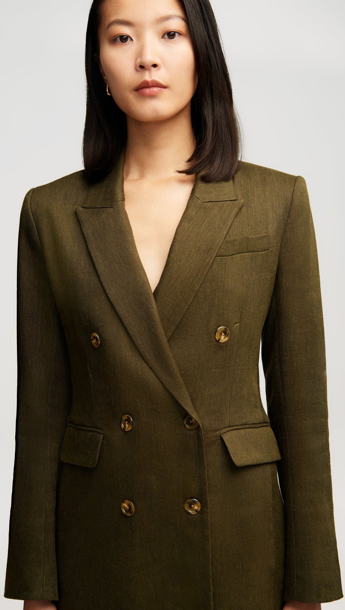 Double-Breasted Blazer in Basket Weave Linen | Pine Needle