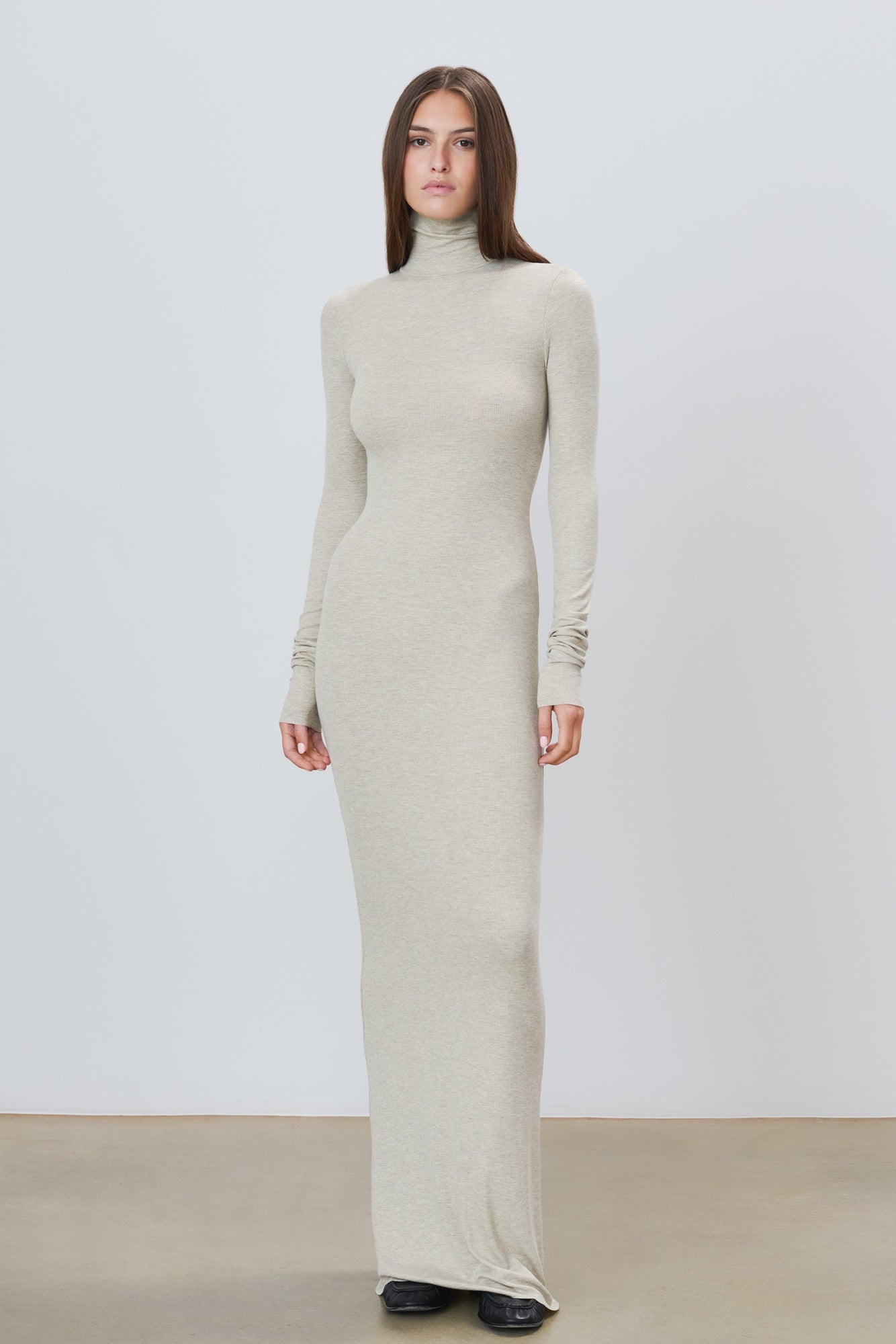 Long Sleeve Turtleneck Maxi Dress | Heather Oatmeal