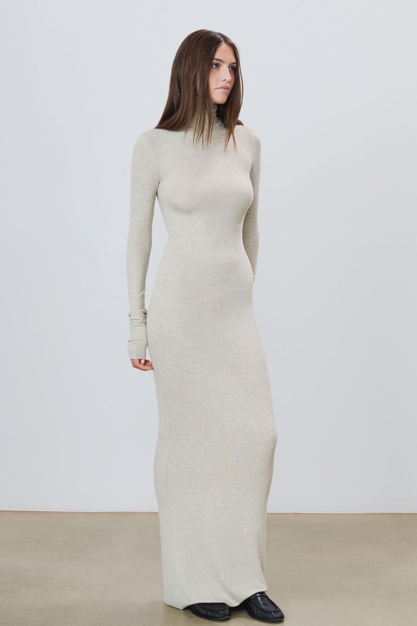 Long Sleeve Turtleneck Maxi Dress | Heather Oatmeal