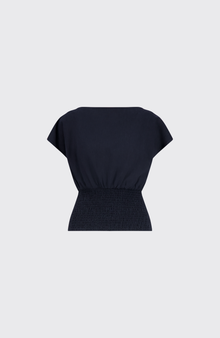 Linen Smocked Top | Navy