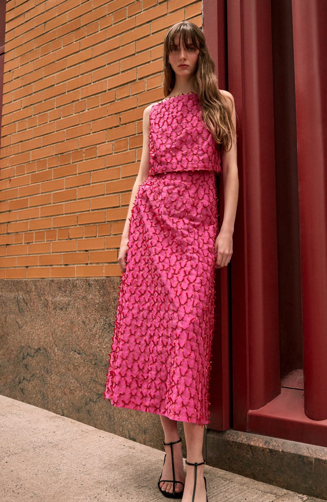 Bow Embroidered Poplin Midi Skirt | Magenta