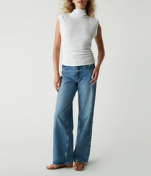 Campbell Mock Neck Crinkle Top | White