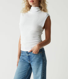 Campbell Mock Neck Crinkle Top | White