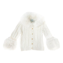 Girl | Cableknit Faux Fur Cotton Cardigan | White