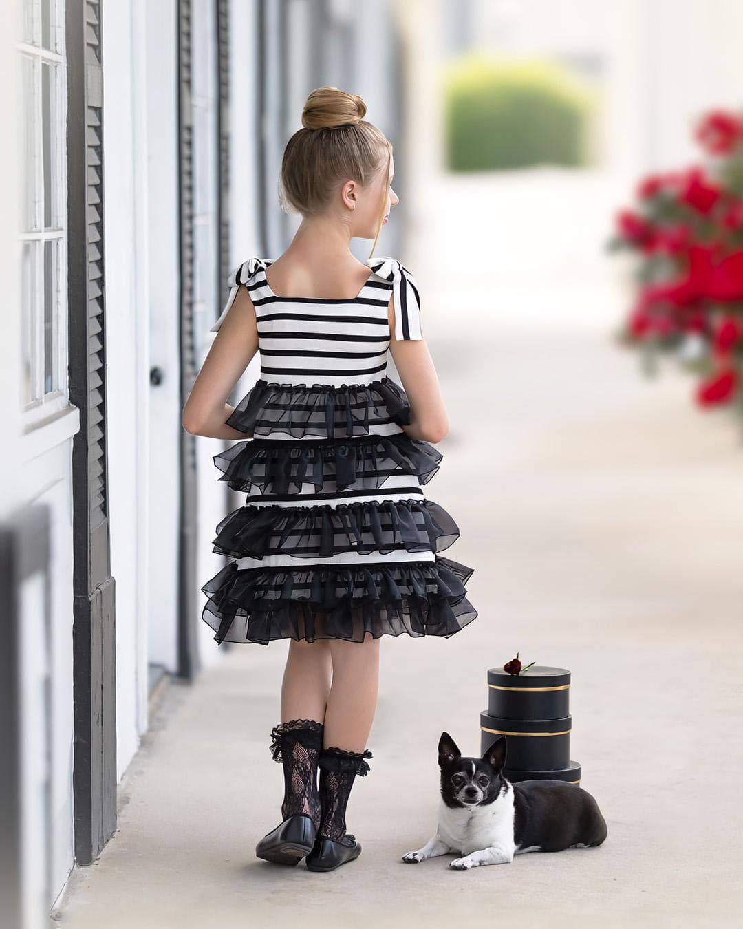 Baby Girls | Monaco and Striped Dress | Black & White