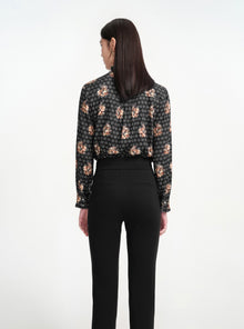 Bow High-Neck Printed Shirt | Black