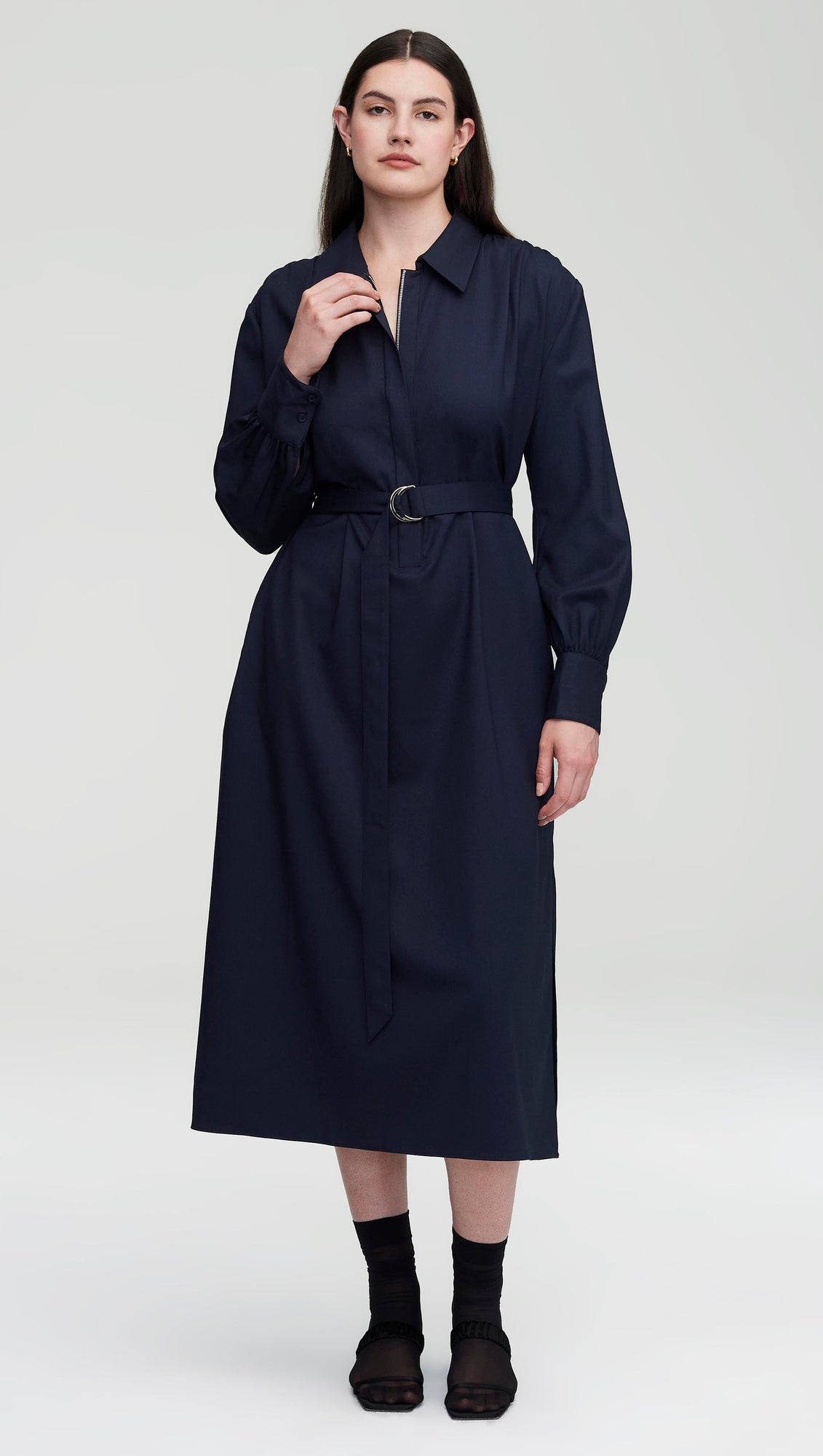 Belted Dress in Seasonless Wool | Midnight