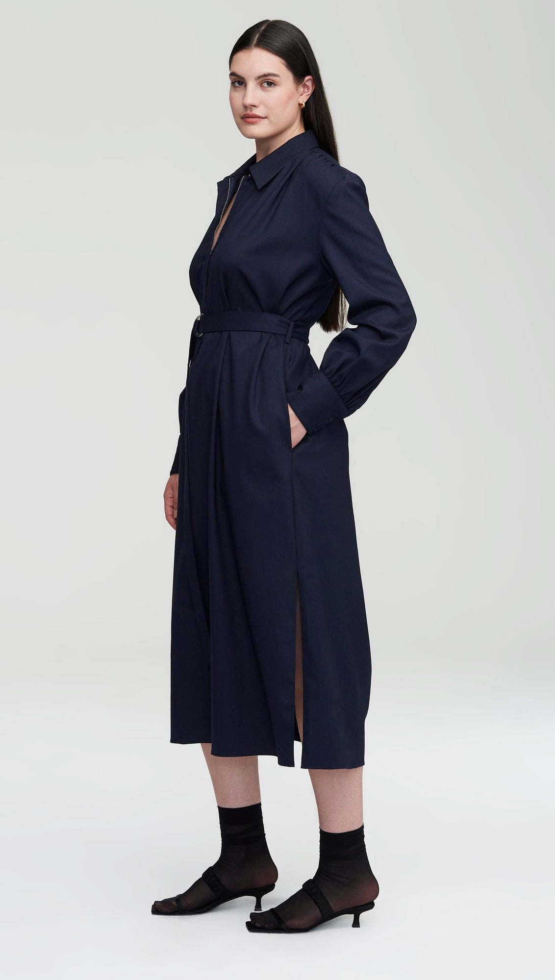 Belted Dress in Seasonless Wool | Midnight