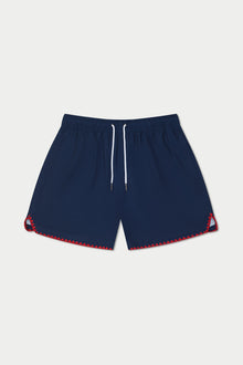 Navy Red Stitch Swim Short | Blue