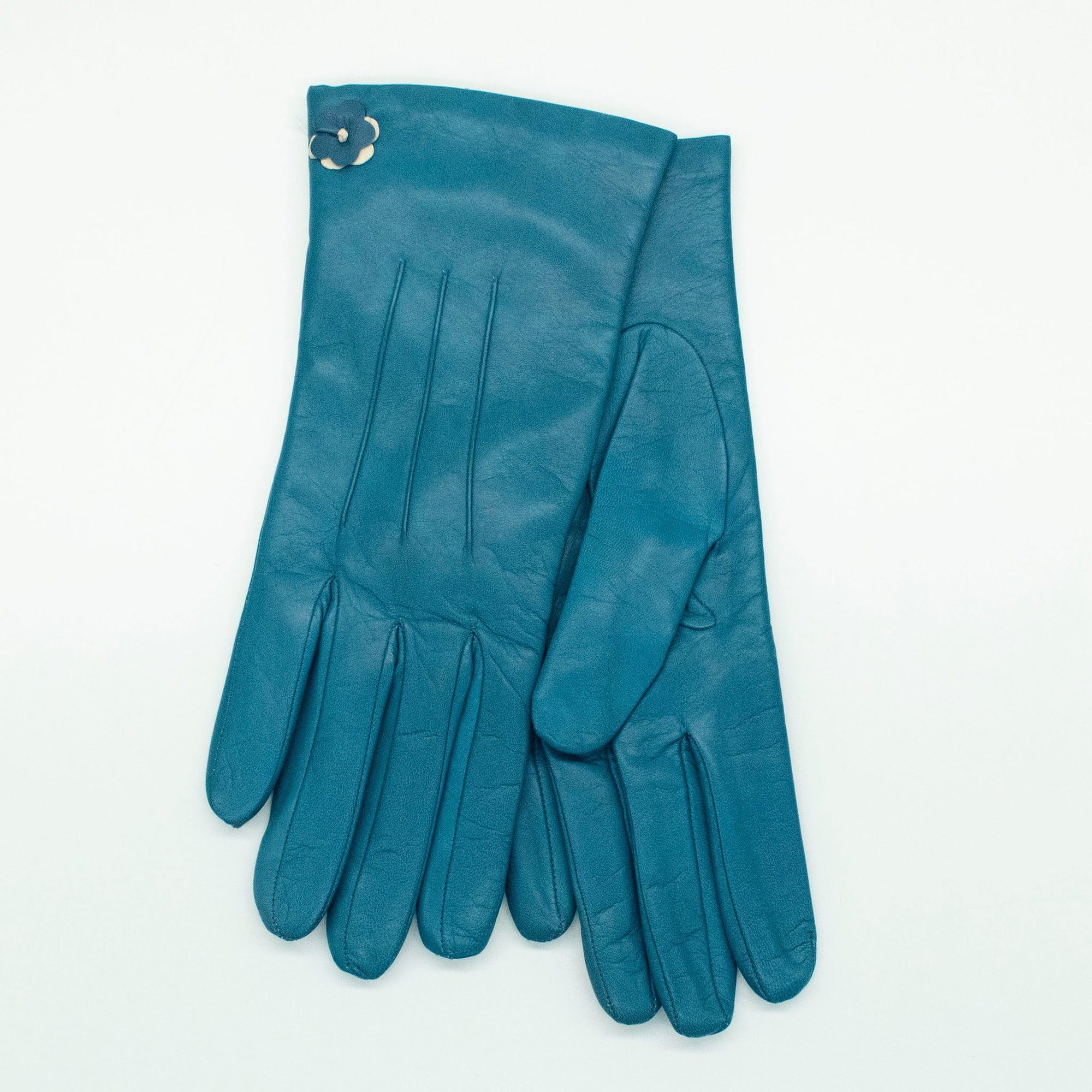 Leather Gloves With Flower | Blue