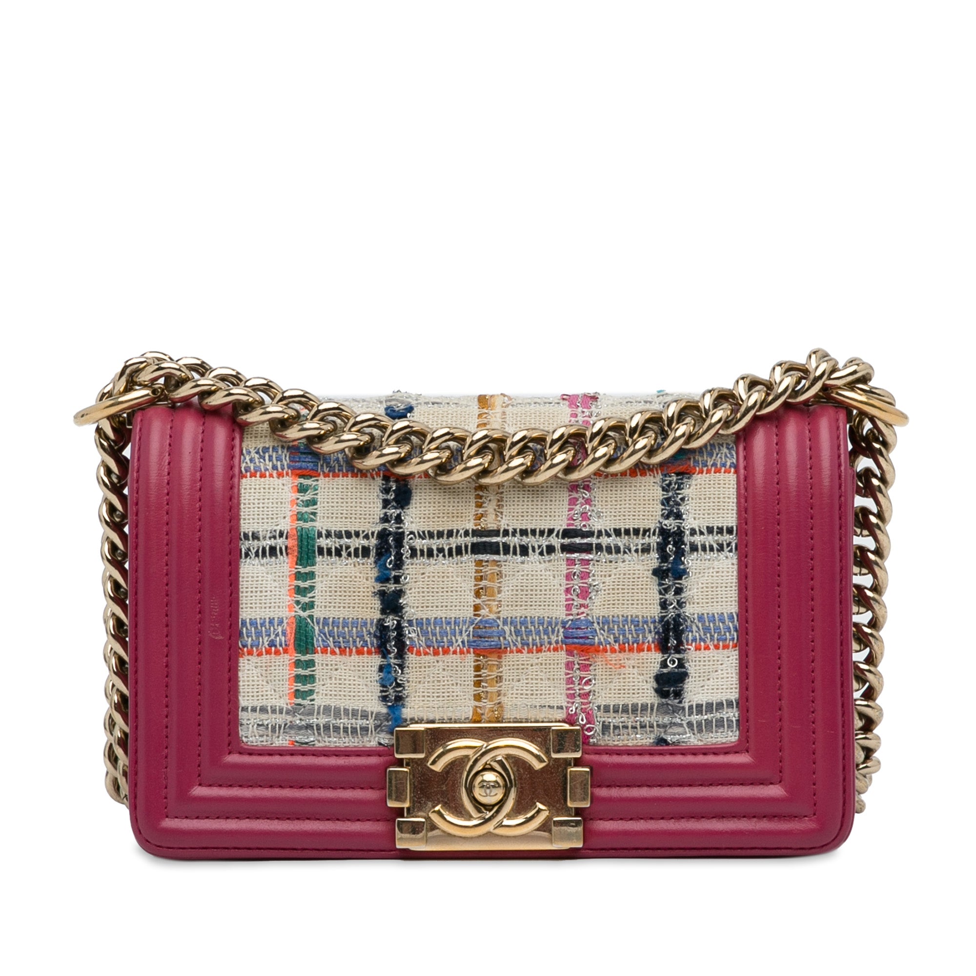 Chanel | Pre-Owned Small Tweed Boy Bag | Pink Multi